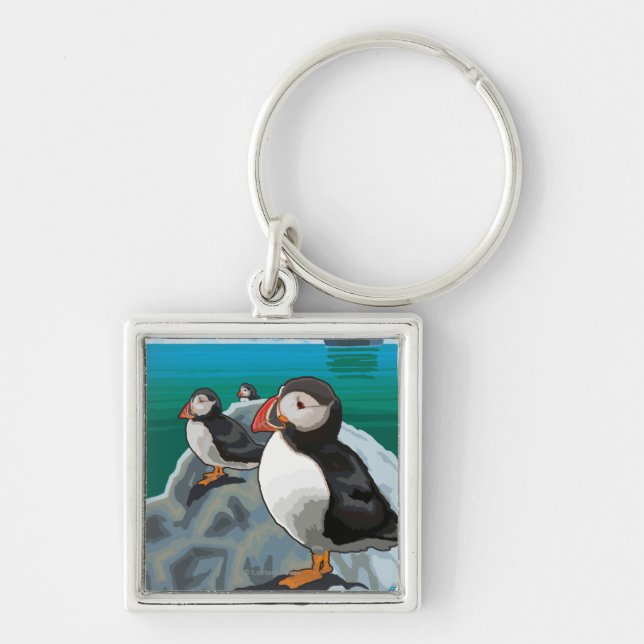 Puffins & Cruise Ship - Seldovia, Alaska Key Ring (Front)