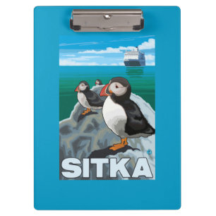 Puffins & Cruise Ship - Sitka, Alaska Clipboard