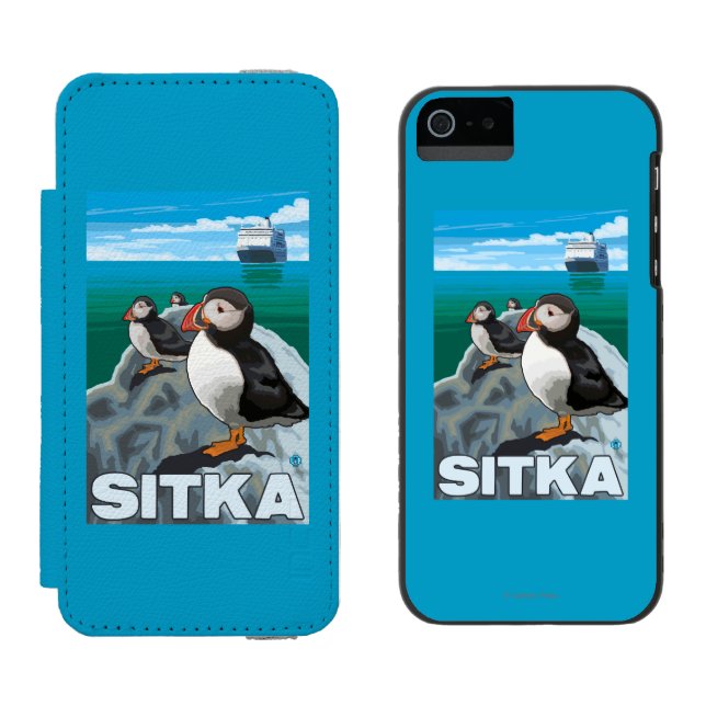 Puffins & Cruise Ship - Sitka, Alaska Incipio iPhone Wallet Case (Side by Side)