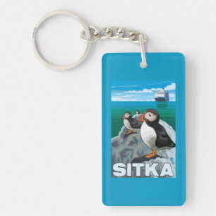 Puffins & Cruise Ship - Sitka, Alaska Key Ring