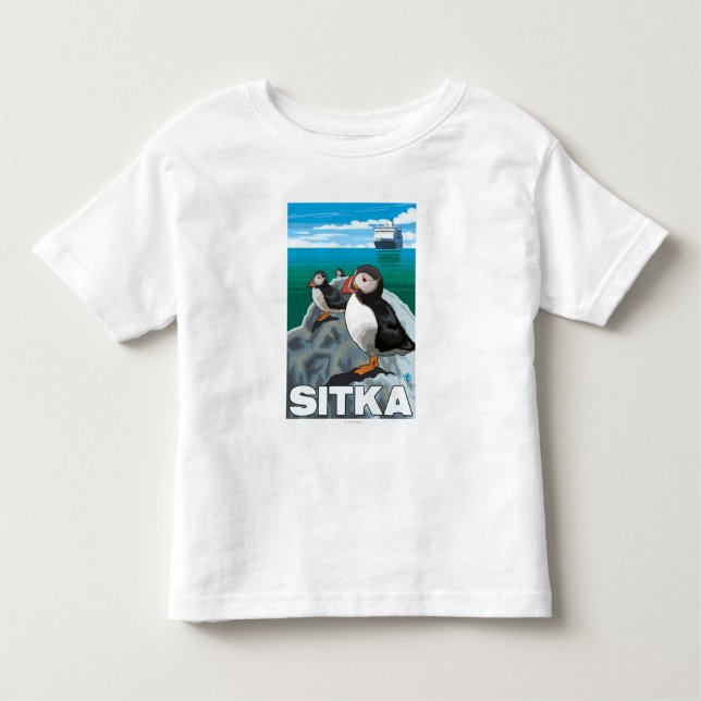 Puffins & Cruise Ship - Sitka, Alaska Toddler T-Shirt (Front)