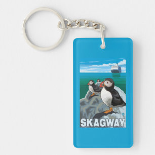 Puffins & Cruise Ship - Skagway, Alaska Key Ring