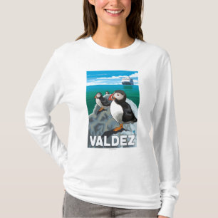 Puffins & Cruise Ship - Valdez, Alaska T-Shirt