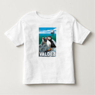 Puffins & Cruise Ship - Valdez, Alaska Toddler T-Shirt