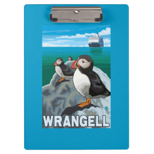 Puffins & Cruise Ship - Wrangell, Alaska Clipboard