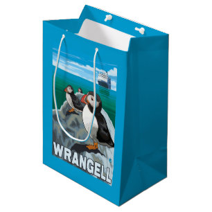 Puffins & Cruise Ship - Wrangell, Alaska Medium Gift Bag