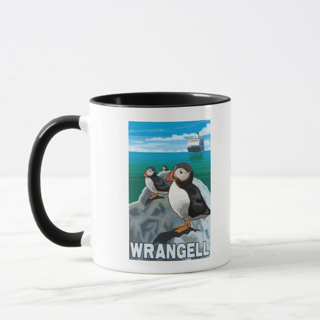 Puffins & Cruise Ship - Wrangell, Alaska Mug (Left)