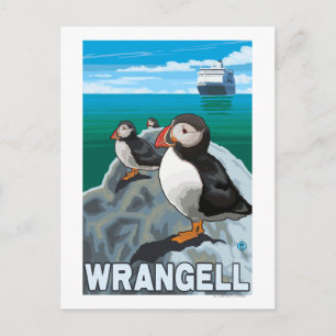 Puffins & Cruise Ship - Wrangell, Alaska Postcard