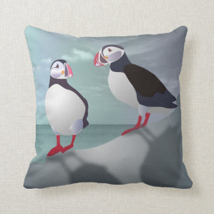 Puffins Design Throw Pillow