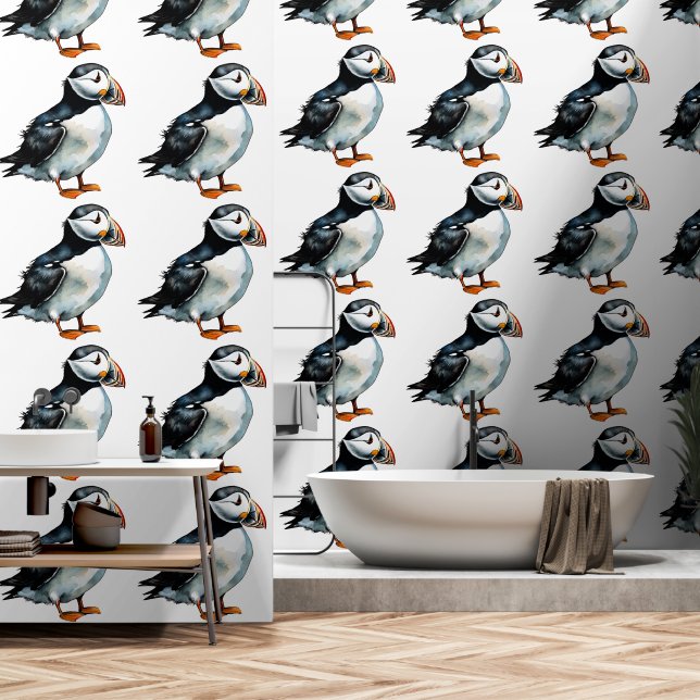 Puffins Design Vinyl Wallpaper (Bathroom)