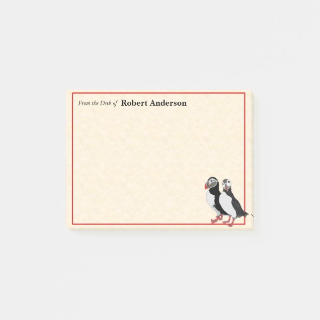 Puffins From the Desk of 4x3 Post It Note Pad (Front)