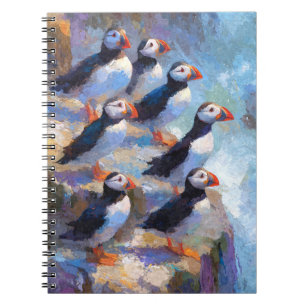 Puffins Gathering Coastal Cliff Painting Art Notebook