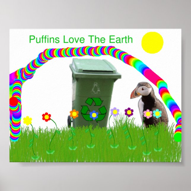 Puffins Love The Earth Poster (Front)
