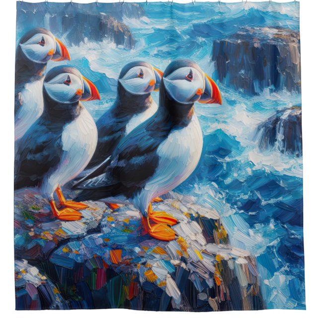 Puffins Shower Curtain (Front)