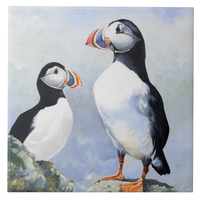 Puffins Tile/Trivet Ceramic Tile (Front)