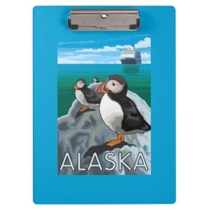 Puffins watching a Cruise Ship Clipboard