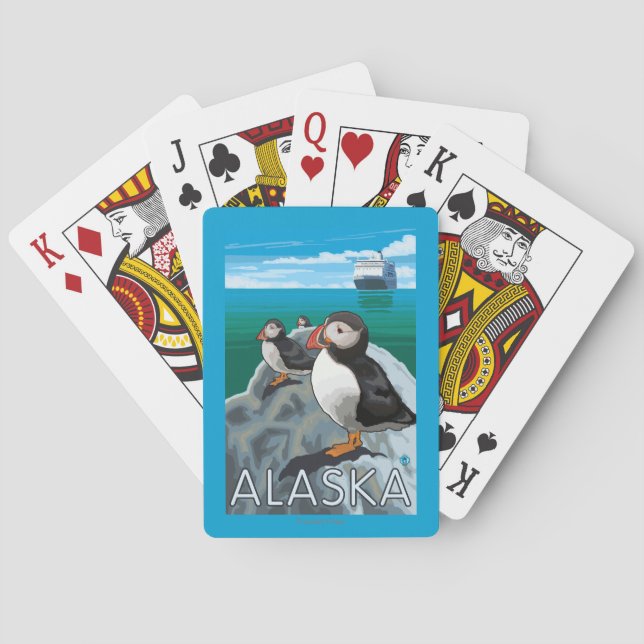 Puffins watching a Cruise Ship Playing Cards (Back)