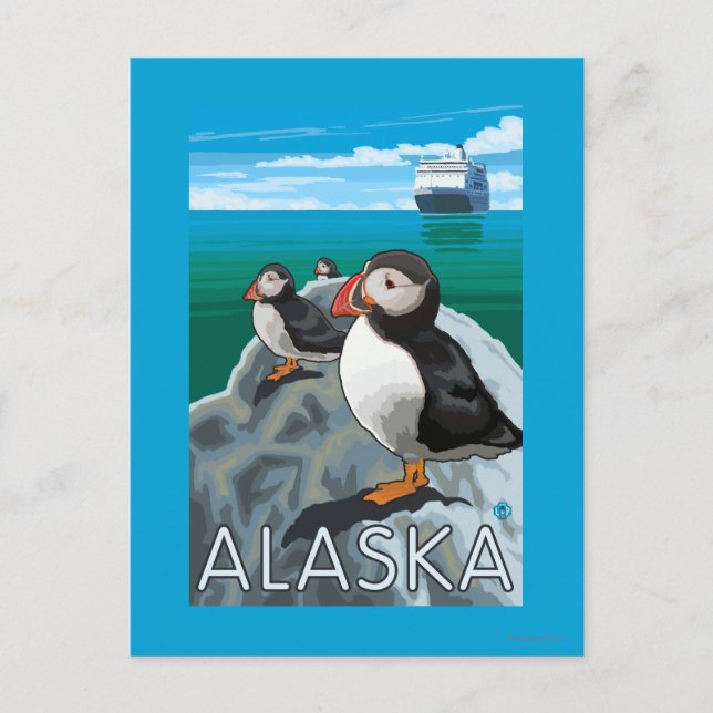 Puffins watching a Cruise Ship Postcard (Front)