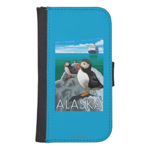 Puffins watching a Cruise Ship Samsung S4 Wallet Case