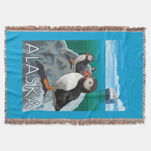 Puffins watching a Cruise Ship Throw Blanket