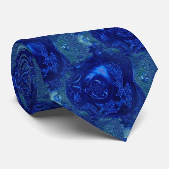 Puffy Blue Rose Tie (Rolled)