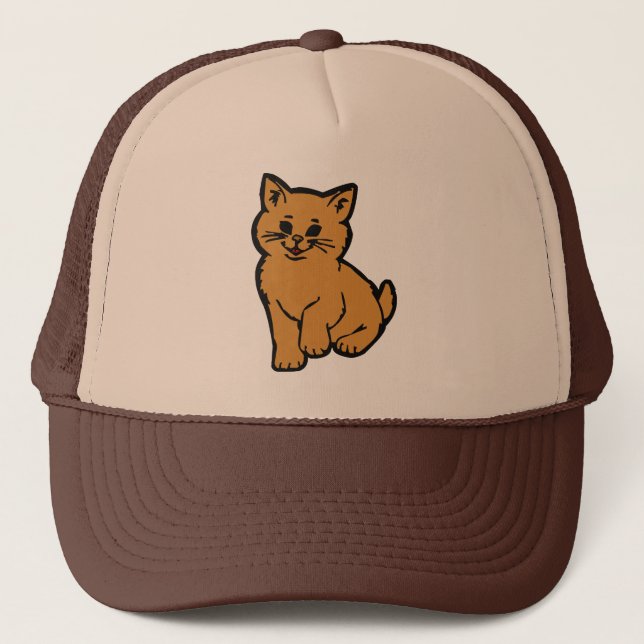 Puffy Cat – Orange Trucker Hat (Front)
