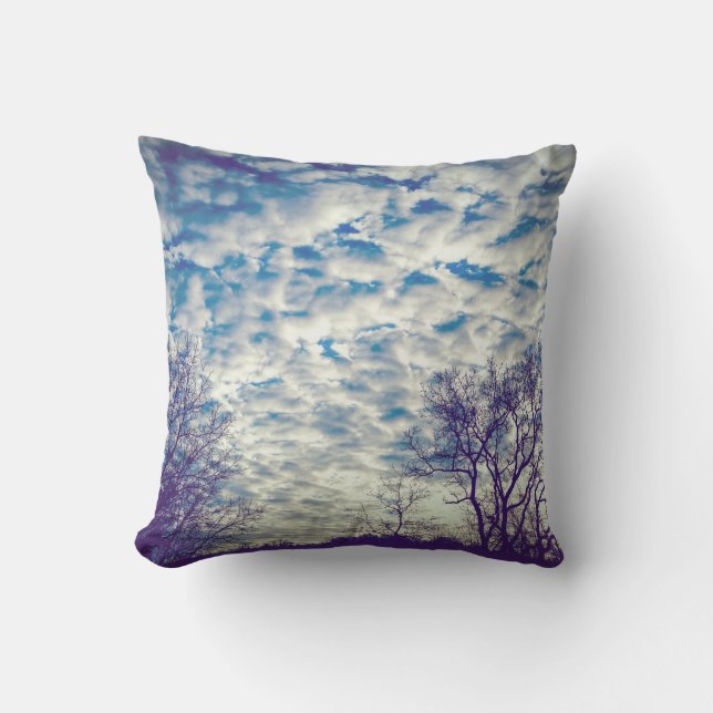 Puffy Clouds Blue Sky Nature Outdoor Throw Pillow (Front)