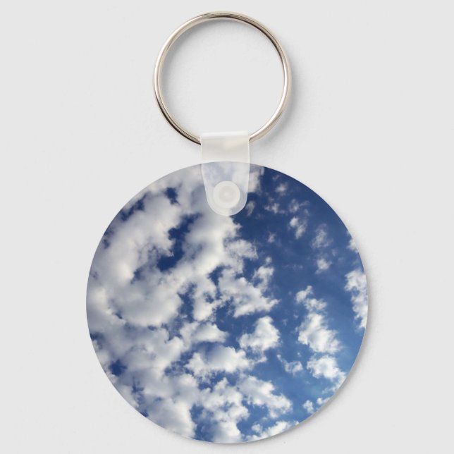 Puffy Clouds On Blue Sky Key Ring (Front)