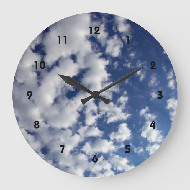 Puffy Clouds On Blue Sky Large Clock (Front)