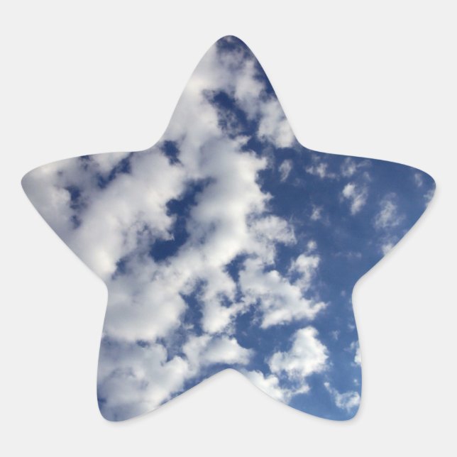 Puffy Clouds On Blue Sky Star Sticker (Front)