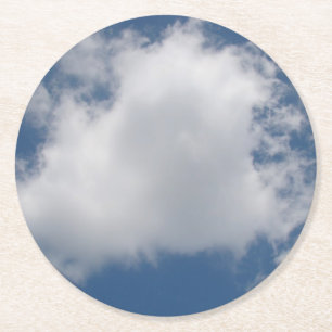 Puffy Cumulus Clouds in Blue Sky Round Paper Coaster