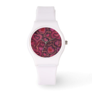 Puffy hearts romantic love pink red valentines day watch