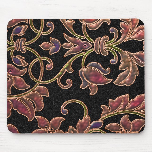 Puffy Look Damask on Black Mouse Pad (Front)