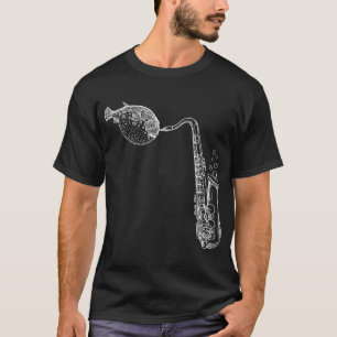 Puffy White Blowfish Playing Sax T-Shirt