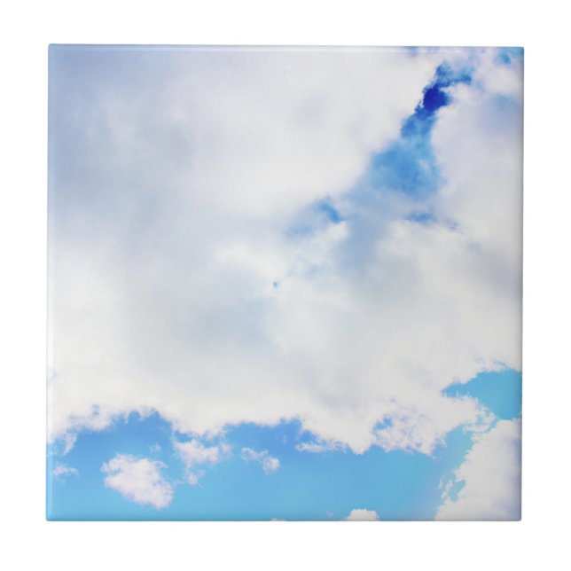 Puffy White Clouds and Blue Sky Ceramic Tile (Front)