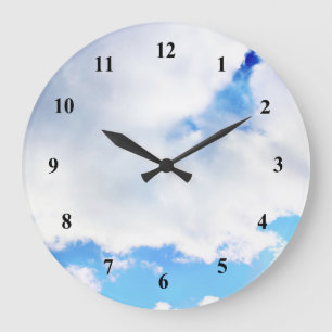Puffy White Clouds and Blue Sky Large Clock