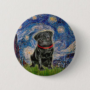 Pug 13 (black) - Starry Night 6 Cm Round Badge