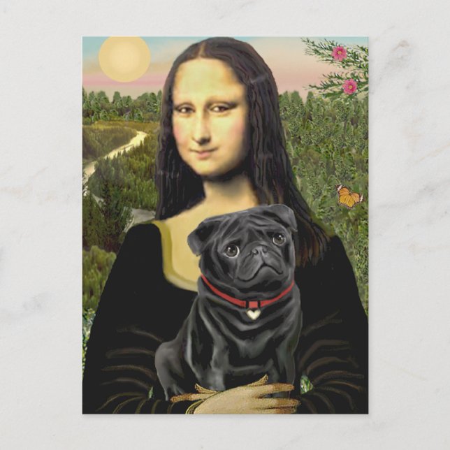 Pug 16 (black) - Mona Lisa Postcard (Front)
