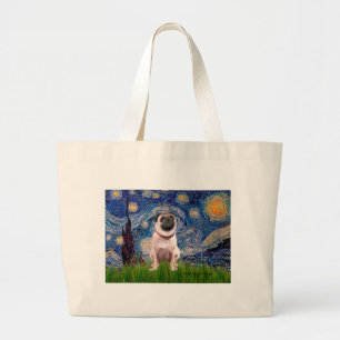 Pug 1(fawn)  - Starry Night Large Tote Bag