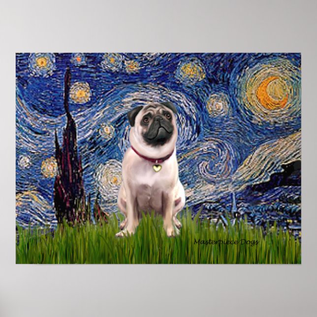 Pug 1(fawn)  - Starry Night Poster (Front)