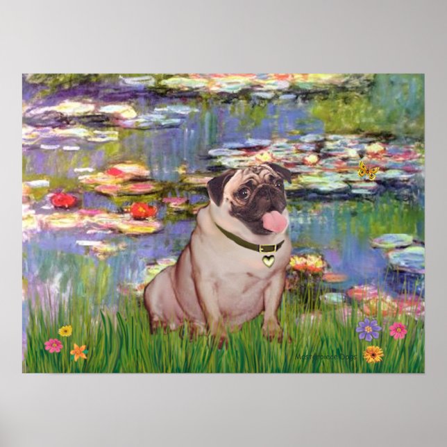 Pug 2 (fawn) - Lilies 2 Poster (Front)