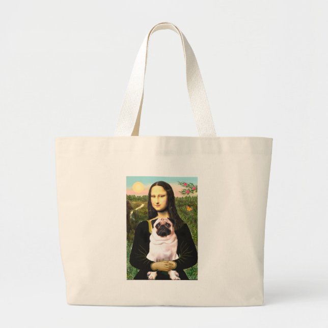 Pug 3 (fawn) - Mona Lisa Large Tote Bag (Front)