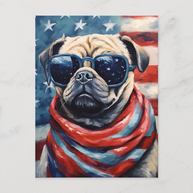 Pug 4th of July Independence day Postcard (Front)