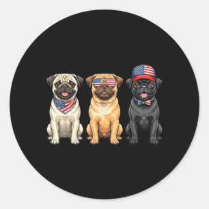 Pug 4th Of July Us Aamerican Flag Dog Patriotic Classic Round Sticker