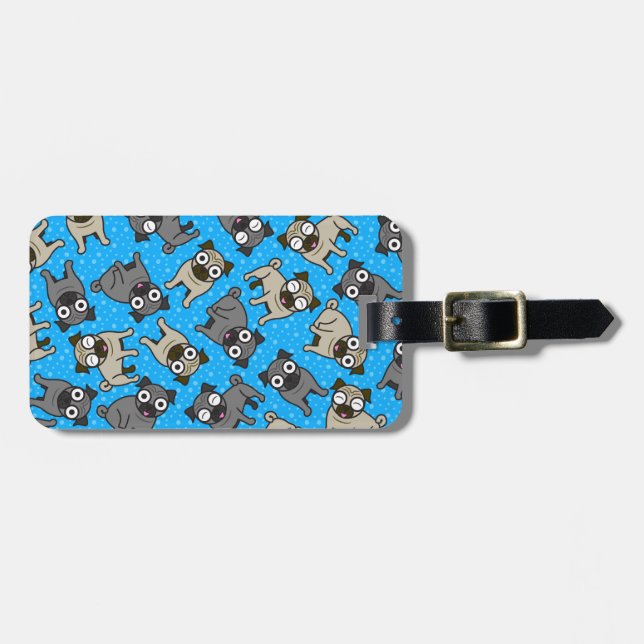 Pug-a-Dot (Blue) Luggage Tag (Front Horizontal)