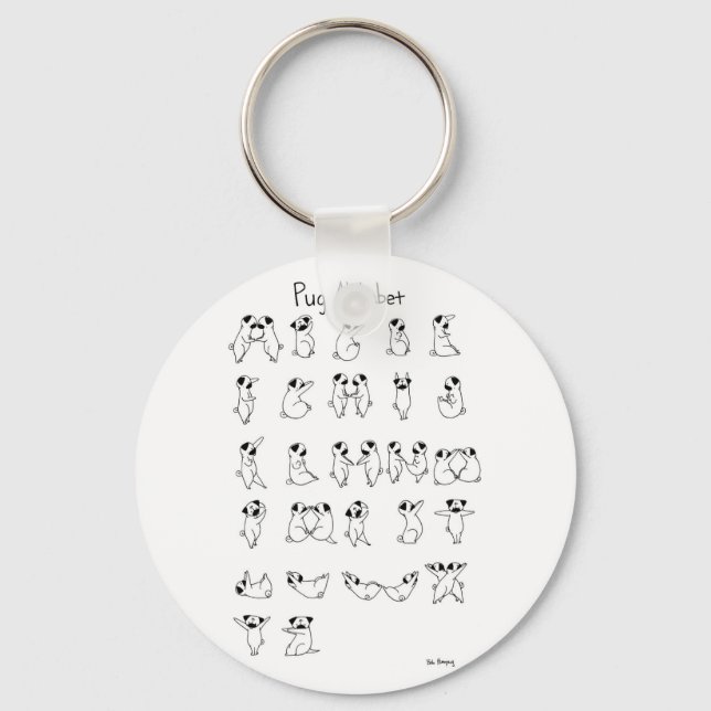 Pug Alphabet A-Z Key Ring (Front)