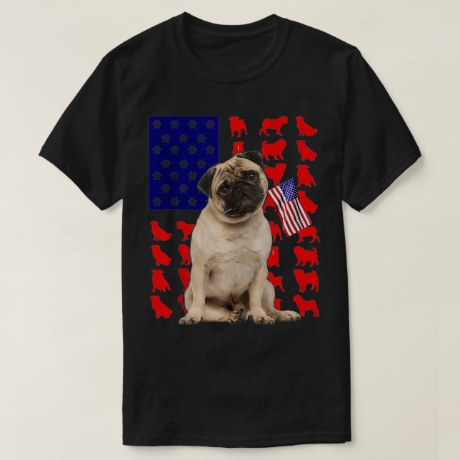 Pug American Flag 4th Of July Dog Lover USA Patrio T-Shirt (Design Front)