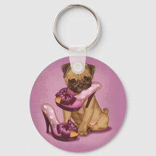 Pug and bow shoes key ring