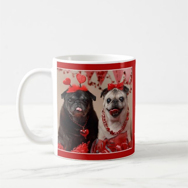 Pug and Kisses Valentine Pug Mug (Left)