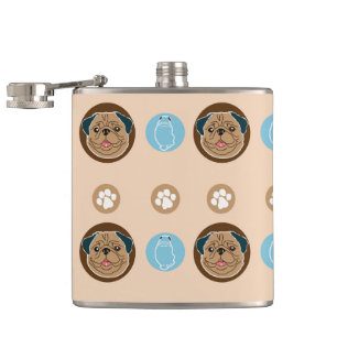 Pug and Paw patterns Hip Flask